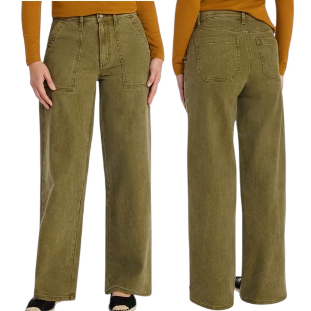 Time & Tru 12 33X29 Olive Green Wide Leg Crop Jeans Utility Boho Fall Minimalist